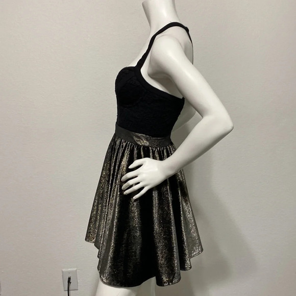 bebe *NEW* Gold Black & Metallic Romantic Whimsy Goth Velour Y2K Mini Dress *SP - Picture 5 of 9